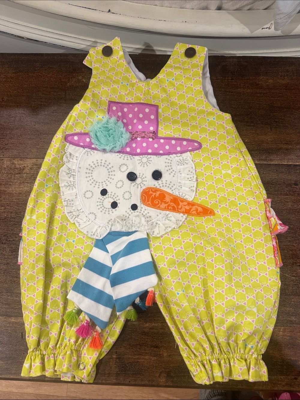 Girls Yellow Scarecrow Appliqué One-Piece Bodysuit